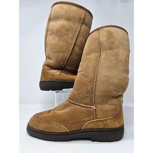 Womens Brown Suede Sheepskin Lined Tall Winter Boots Size 7